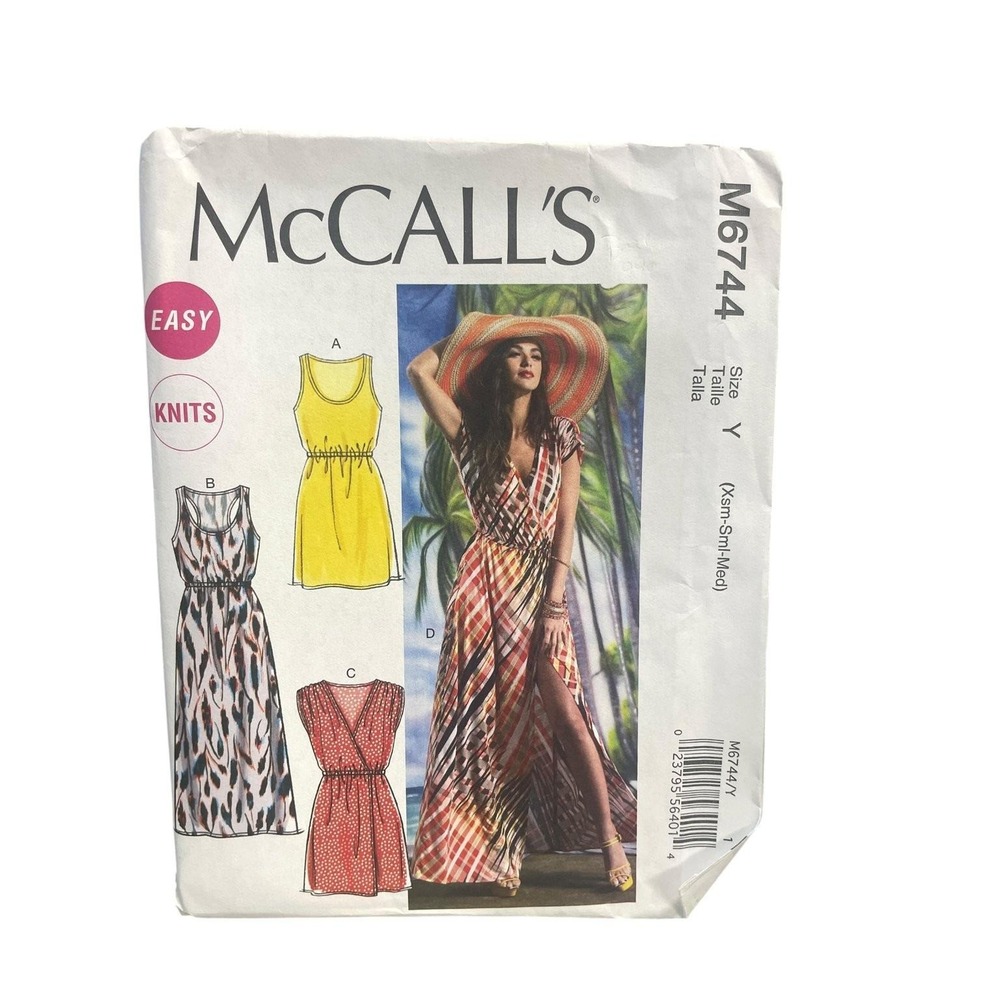 McCall's M6744 Misses' Dress Y (XS-M) Pullover Wrap Knit Summer Pattern UNCUT
